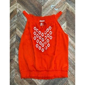 *NEW* White House | Black Market: Orange/Red-ish Top w/ White Embroidery Detail